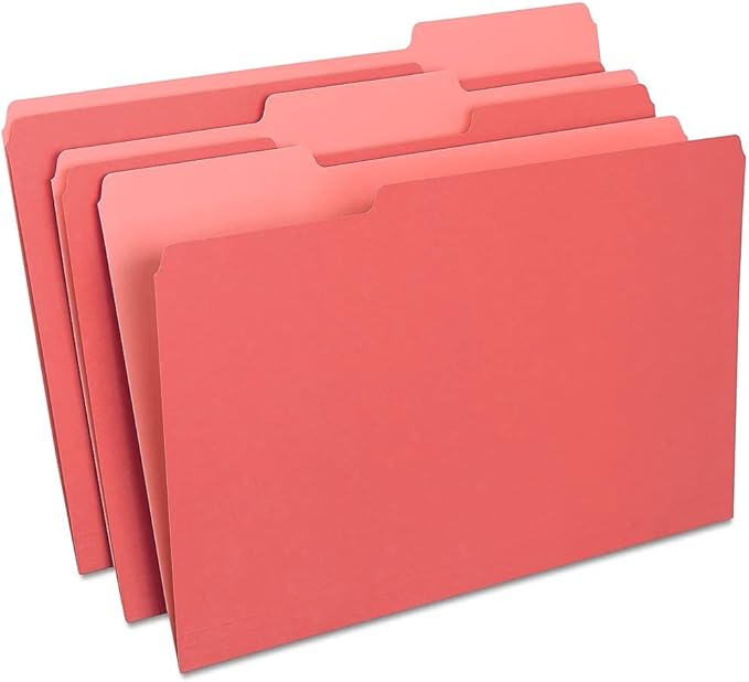 Staples Colored File Folders, Legal Size, 3‑Tab Top‑Tab Design, Red, Durable Paper Stock, 100/Pack