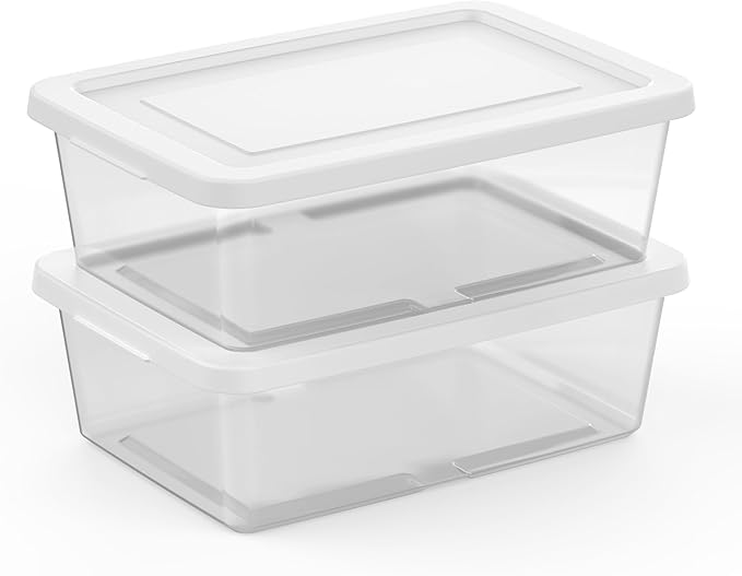Sterilite 24 Pack Storage Box, 12 Quart Stackable Tote, Clear Plastic Container with Secure Snapping Lids for Home and Office Organization, White