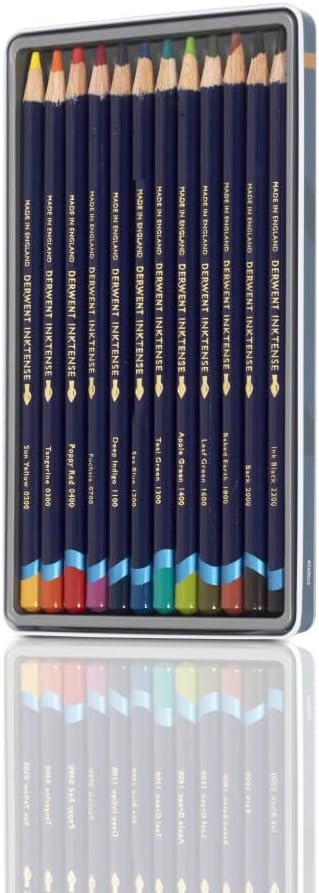 Derwent Drawing Pencils, Inktense, 4mm Core, Metal Tin, Watercolor, 12 Coun