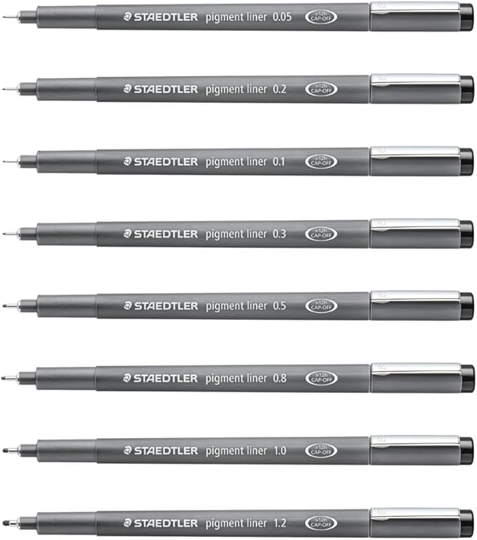 STAEDTLER Pigment Liner 5-Pack (5 sets of 8 pcs), Black, 8 Pens, Assorted Line Widths, 0.05mm, 0.1mm, 0.2mm, 0.3mm, 0.5mm, 0.8mm, 1.0mm, 1.2mm, 40 Count