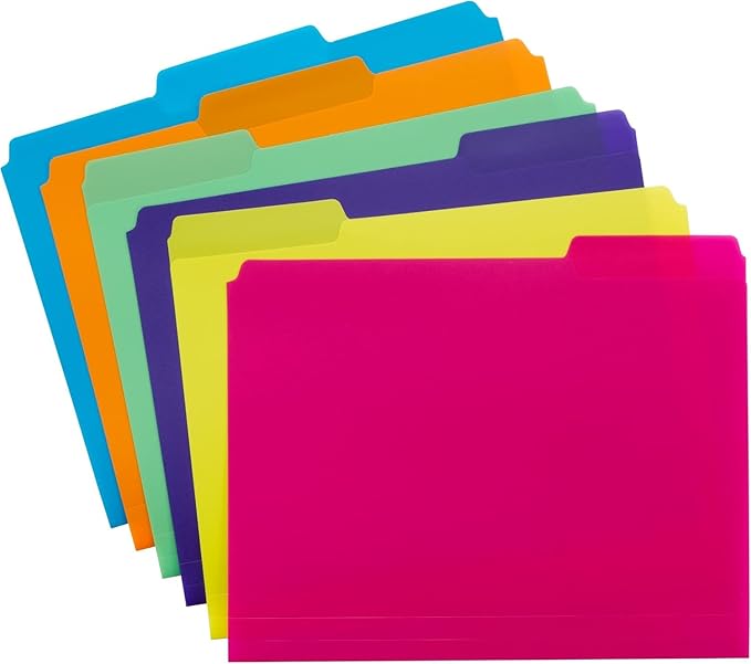 Smead Poly File Folder, 1/3-Cut Tab Letter Size, Bright Colors, 24 per Box (10506)