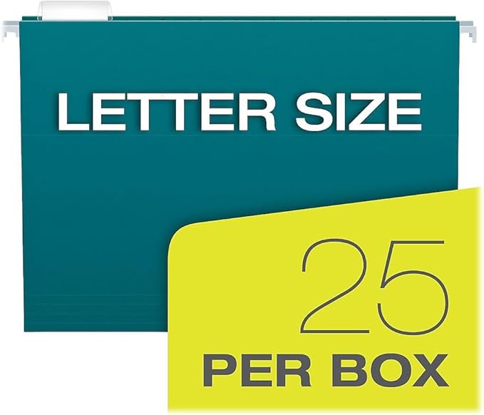 Pendaflex Recycled Hanging File Folders, Letter Size, Assorted Jewel-Tone Colors, Two-Tone for Foolproof Filing, 1/5-Cut Tabs, 25 Per Box (81667)