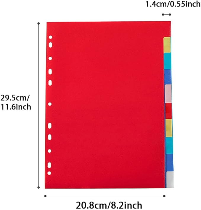 12 Tab Binder Dividers 3 Ring Plastic Binder Dividers with Tabs, Multicolor Notebook Dividers for 2/3/4/11 Ring Binders, Letter Size (8.2×11.6 Inch)