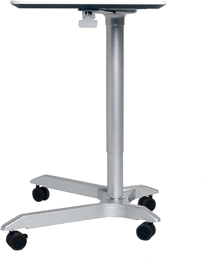 Seville Classics AIRLIFT XL 28" Pneumatic Height Adjustable Sit-Stand Mobile Laptop Computer Desk Cart (27.1" to 41.9" H), White