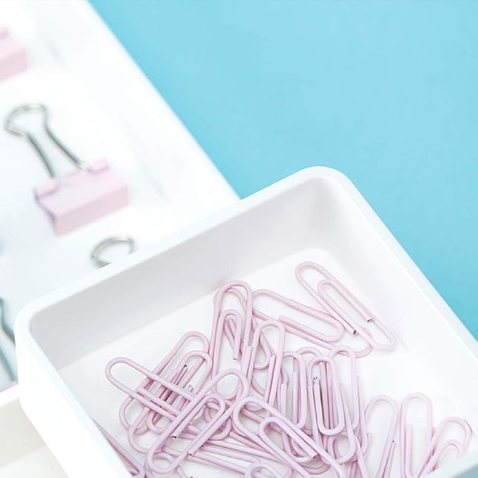 Paper Binder and Clips Set, Metal Assorted Sized Binders with Push Pins, Cute Office Supplies, Teacher Desk Must Haves, Cute Desk Accessories,Pink, 1 Pack