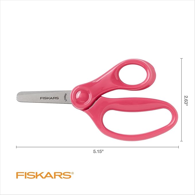 Fiskars 5" Blunt-Tip Scissors for Kids Ages 4-7, For School or Crafting, Premium Pink (Pack of 2)