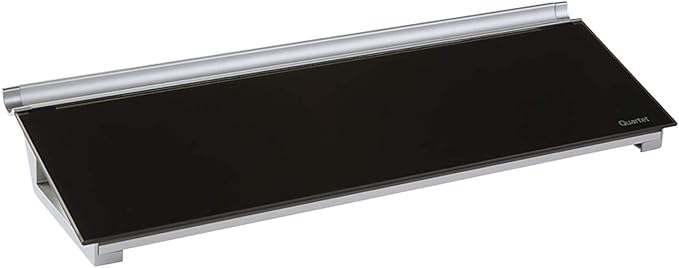 Quartet Glass Dry Erase White Board, Desktop Computer Pad for Notetaking, 18" x 6" Whiteboard, Clean Erase Surface with Storage, 1 Dry Erase Marker, Black Surface (GDP18B)