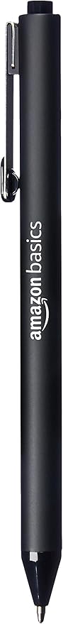 Amazon Basics Retractable Ballpoint Pens with Comfortable Grip for Smooth Writing, Black, Note-Taking, Office and School Supplies, 12-Pack