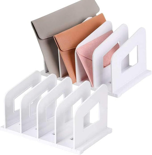 File Organizer, Acrylic Folder Organizer File Sorter, Plastic Vertical Dividers for Magazine Mail Letter Paper, Desktop Organizers for Office, Classroom & Home(4 Sections, 2 Pack), White