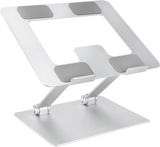 Amazon Basics Sturdy and Portable Ergonomic Laptop Stand for Desk,Height Adjustable Riser with Ventilated Cooling,Foldable,Fits All Laptops up to 17.3 Inch,Silver,10 x 8.7 x 6 in,(Pack of 12)