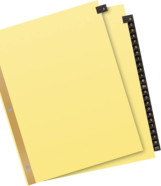 Avery A-Z Dividers for 3 Ring Binders, 25-Tab Set, Pre-Printed Black Leather Tabs, 1 Binder Divider Set (11350)