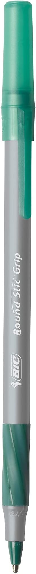 BIC Round Stic® Grip™ Xtra-Comfort Medium Ball Point Pen; Green; 12 Pack