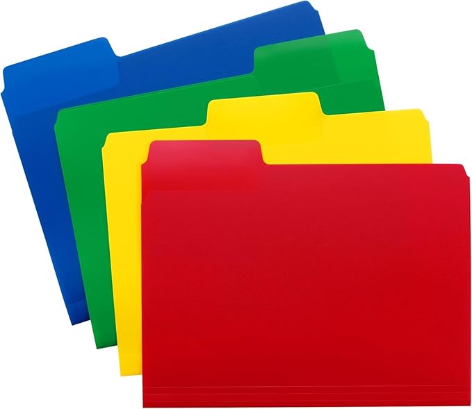 Smead Poly File Folders, SuperTab, 1/3-Cut Tabs, File Folders Letter Size, Assorted Primary Colors, Office Supplies, School Supplies, 24 Count (10516)