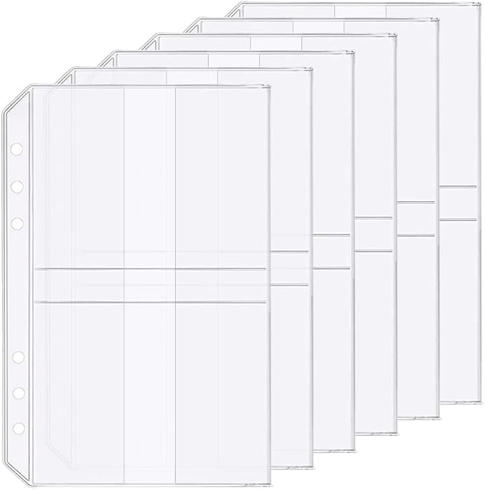 Zelten 6 Pack A5 6 Holes Binder Name Card Holder Plastic Business Card Organizer Binder Coupon Holder Waterproof 6 Holes Card Holder for Personal Organiser