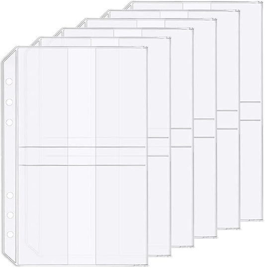 Zelten 6 Pack A5 6 Holes Binder Name Card Holder Plastic Business Card Organizer Binder Coupon Holder Waterproof 6 Holes Card Holder for Personal Organiser