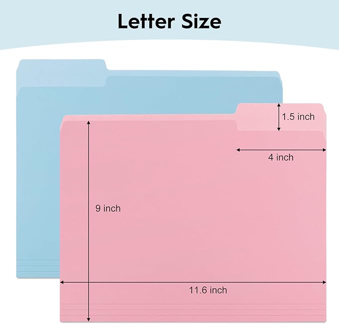 250-Pack Color File Folders, 1/3 Cut Tab, Assorted 10 Colors Letter Size Manilla Folder for School/Office/Classroom