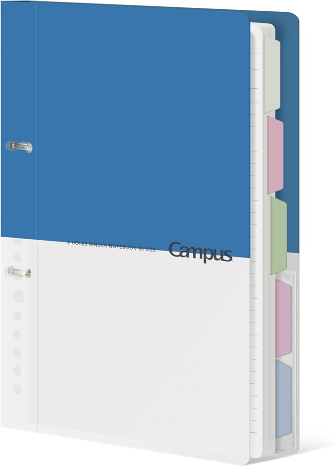 KOKUYO 5 Subject Spiral Notebook Journal, Campus 110 Sheets B5 Refillable Notebook with Dividers Tabs, 6mm Dot Lined Binder Notebook for Work School Note Taking. 9" x 10.5", Blue, Japan Import