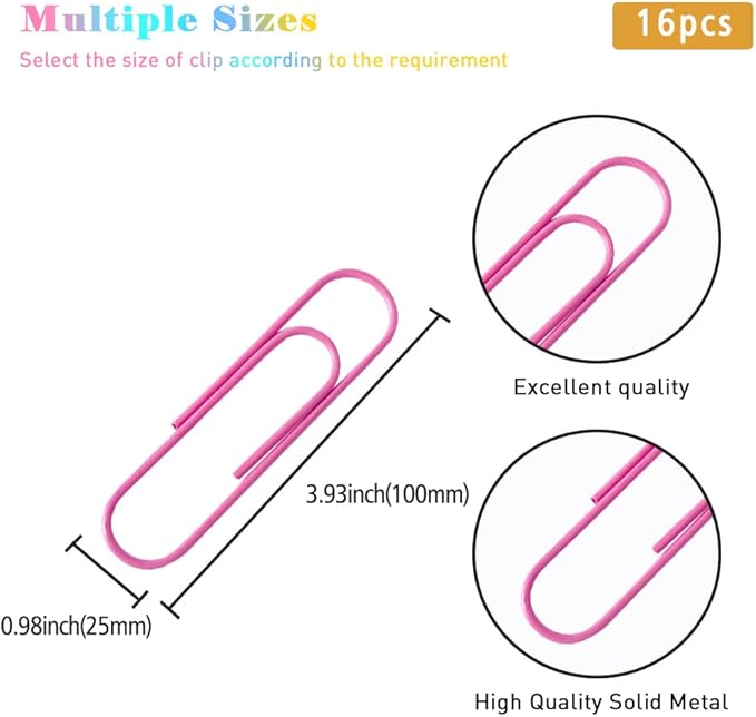 Paper Clips,4 Inch 100mm 48 PCS, Jumbo Size,Assorted Color Paper Clips for Office School and Personal Use