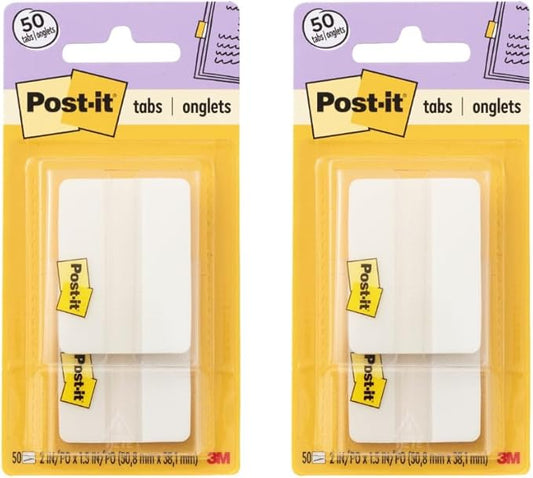 Post-it Tabs, 2 inches, Solid White, On-The-Go Dispenser, 50 Tabs per Pack (686F-50WH) | 2 Pack