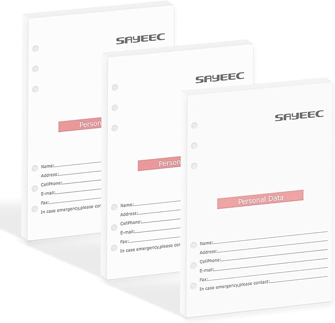 SAYEEC Refill Paper Loose Leaf Lined Paper for A5 Planner Organizer, 80 Sheets 6 Holes Ring Binder Planner for Journals Notebooks Diaries Inserts (3 Pack Refillable Loose Leaf)