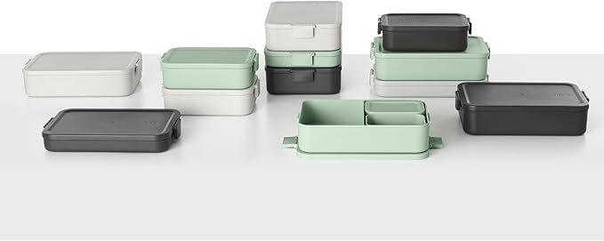 Brabantia Make & Take Medium Lunch Box (Dark Gray) BPA-Free, Airtight Snap Locks, Microwave & Freezer Safe, Travel Meal Prep Container
