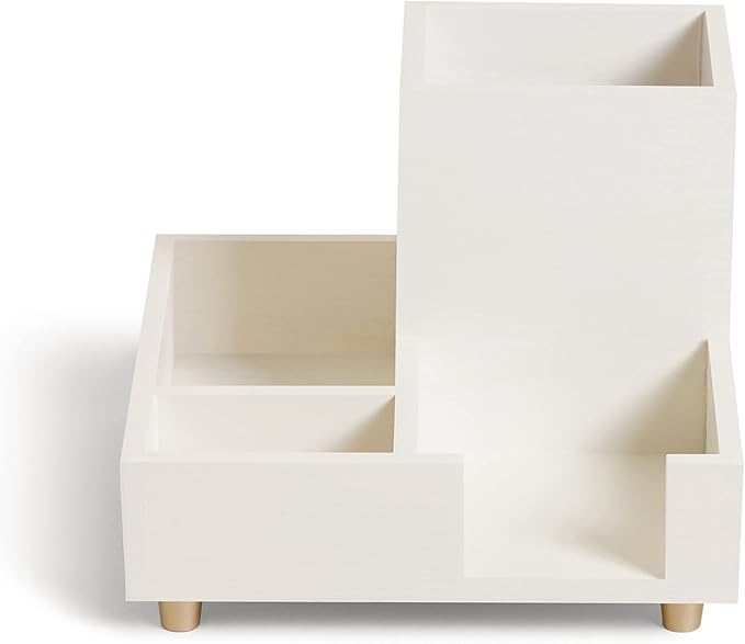 U Brands Juliet Compartment Cup, Office Organization Supplies, White and Gold, 1 Count