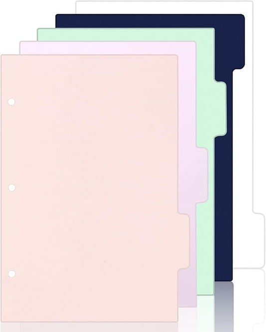 (5.5 x 8.5 inch) 5 Tab 3 Hole Punch Dividers with Tabs Disc Bound Dividers Junior Size discbound Notebook Accessories 5 Color for Office Meeting (10)