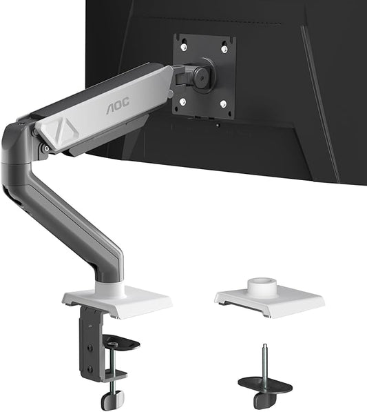 AOC Monitor Mount, Adjustable Single Monitor Arm for 17–32 Inch Screens, Fits 4.4–19.8lbs, Cable Management, VESA 75x75/100x100, C-Clamp & Grommet Base