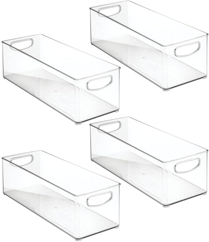 mDesign Plastic Office Supply Organizer - Storage Holder Bin with Handles for Desk Drawer, Cabinet - Pencil, Pen, Envelope and Supplies Container Basket - Ligne Collection - 4 Pack - Clear