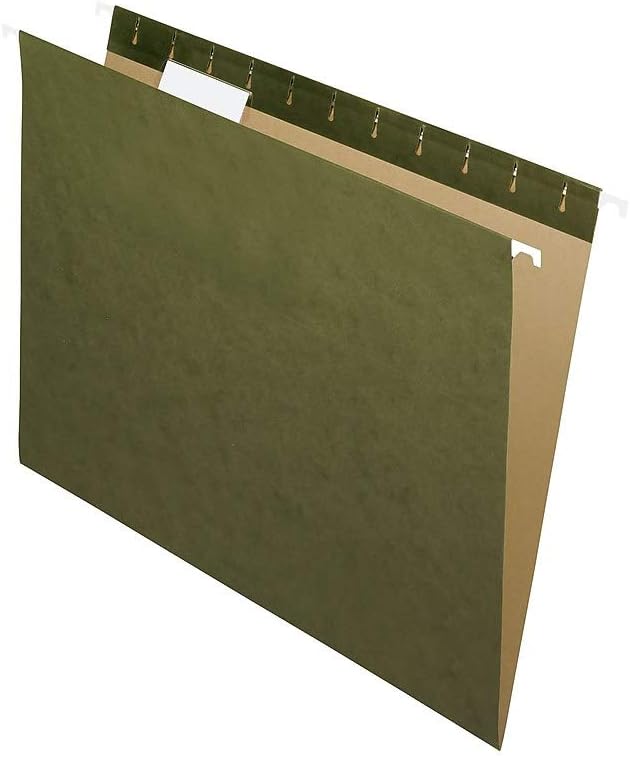 Staples Recycled Reinforced Hanging File Folders, Letter Size, 5‑Tab, Standard Green, Tear‑Resistant – 25/Box