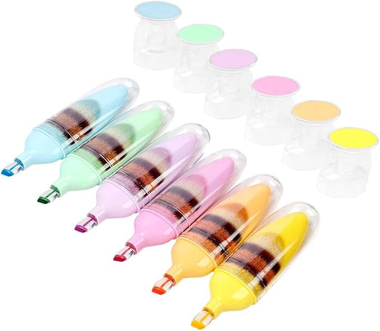 6 Pcs Scented Highlighters Pens,Cute Design Assorted Colors Highlighter Set,Transparent Widen Chisel Tip,Dry-Quickly,No Bleed,Ideal for Office