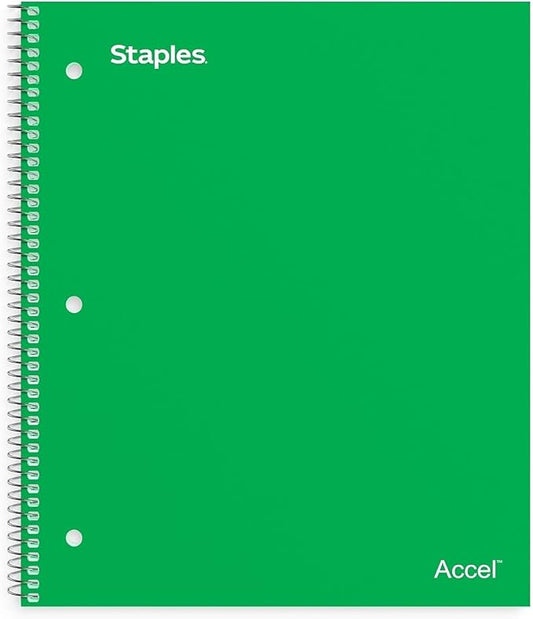 STAPLES Accel Durable Poly Cover 1‑Subject Notebook, 8.5” x 11”, College Ruled, Green