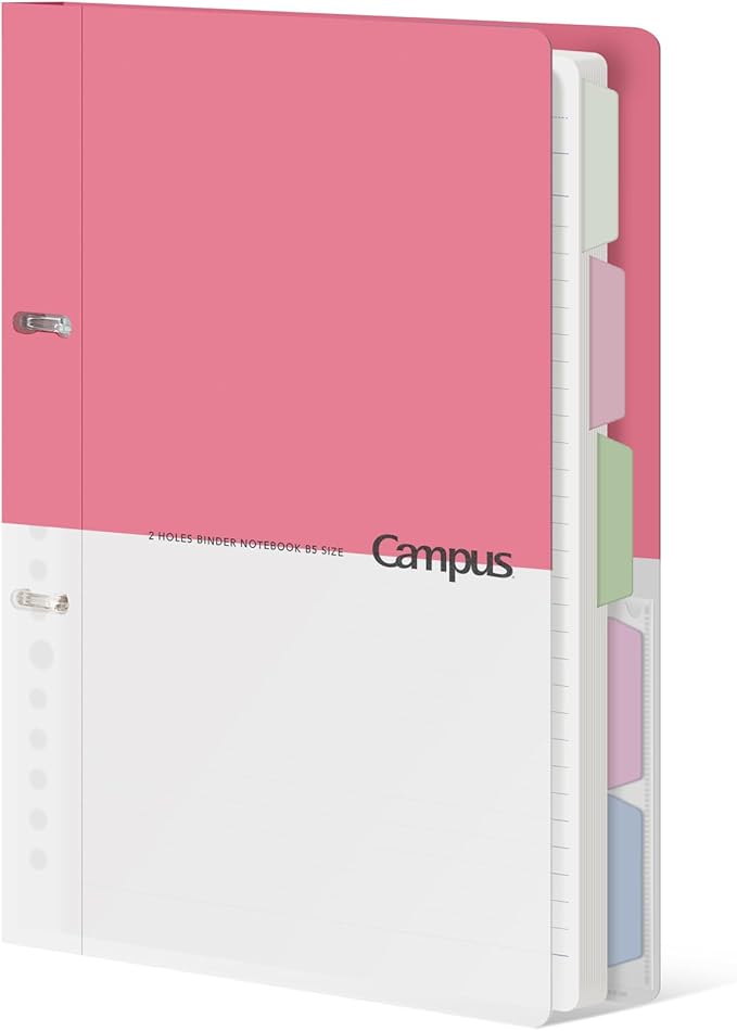 KOKUYO 5 Subject Spiral Notebook Journal, Campus 110 Sheets B5 Refillable Notebook with Dividers Tabs, 6mm Dot Lined Binder Notebook for Work School Note Taking. 9" x 10.5", Pink, Japan Import