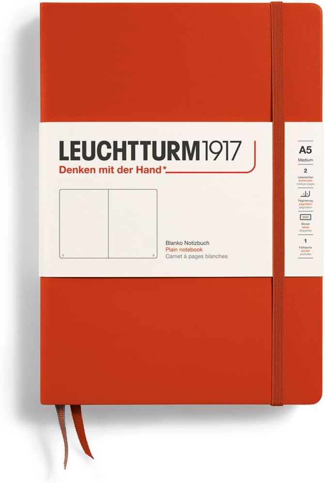 LEUCHTTURM1917 - Notebook Hardcover Medium A5-251 Numbered Pages for Writing and Journaling (Fox Red, Plain)