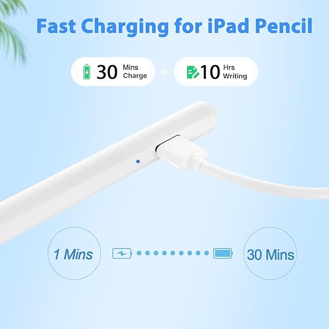 Stylus Pen for iPad A16 11th/10th Palm Rejection & Fast Charging Stylus Pen 2025-2018 Stylus Pencil for Apple iPad 11th/A16/10/9/8/7/6th,Pro 12.9/11/13 inch M4,Air M2/M3/5/4/3,Mini A17/5th/6th