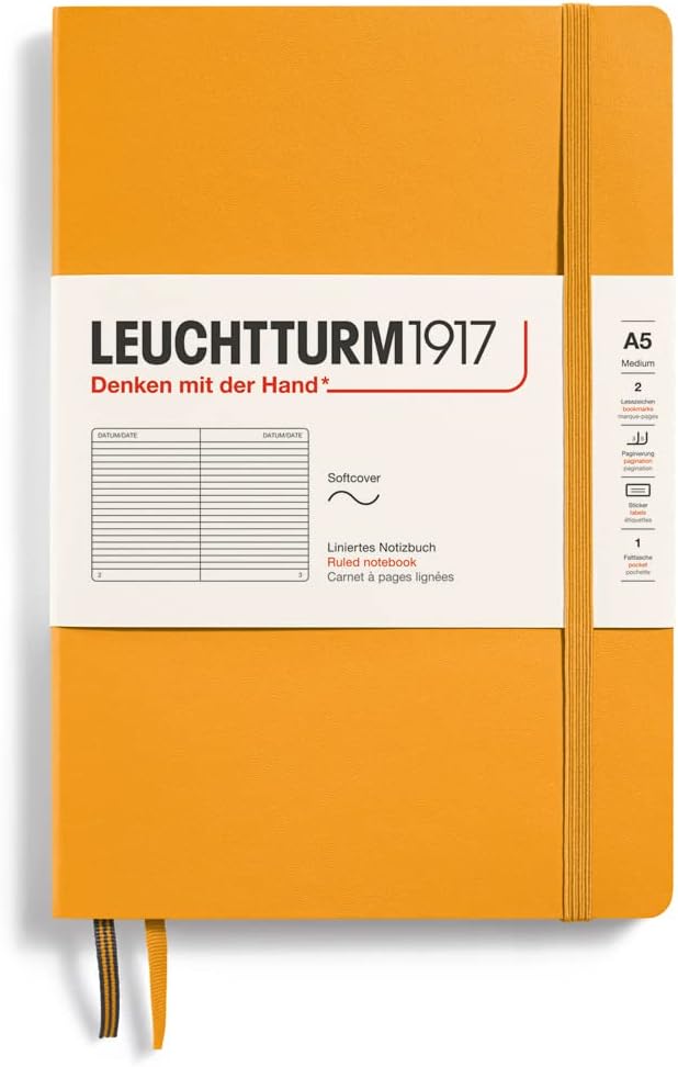 LEUCHTTURM1917 - Notebook Softcover Medium A5-123 Numbered Pages for Writing and Journaling (Rising Sun, Ruled)