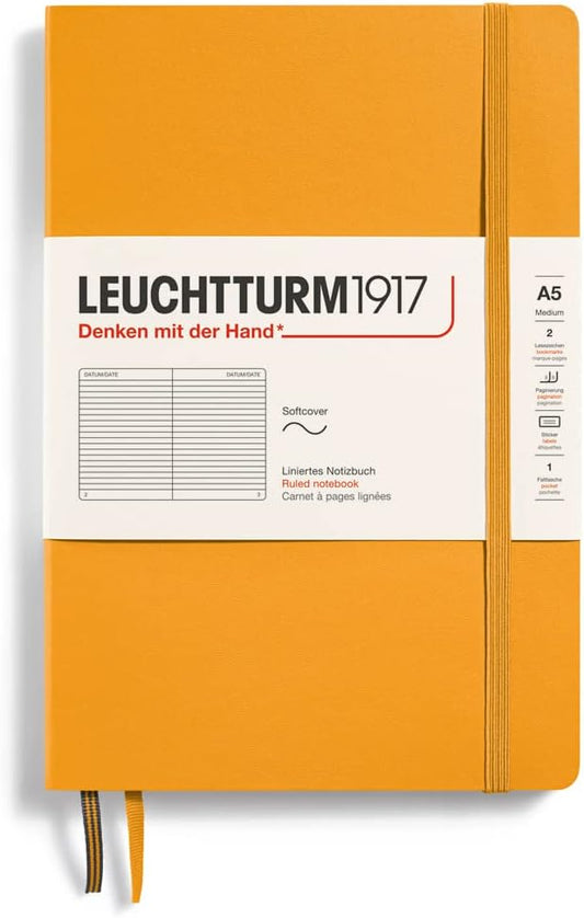 LEUCHTTURM1917 - Notebook Softcover Medium A5-123 Numbered Pages for Writing and Journaling (Rising Sun, Ruled)