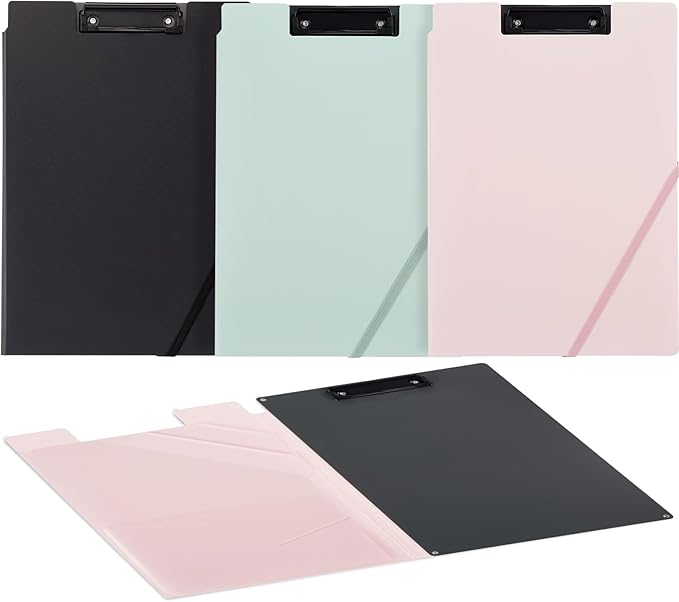 Kokuyo Clipboard Folio, 3 Pack A4 Clipboard Folder with Versatile Storage Cover. Organizing Documents Clipfolio with Elastic Band, Nursing Profile Holder for Dual Storage with Pen Slot. Japan Import