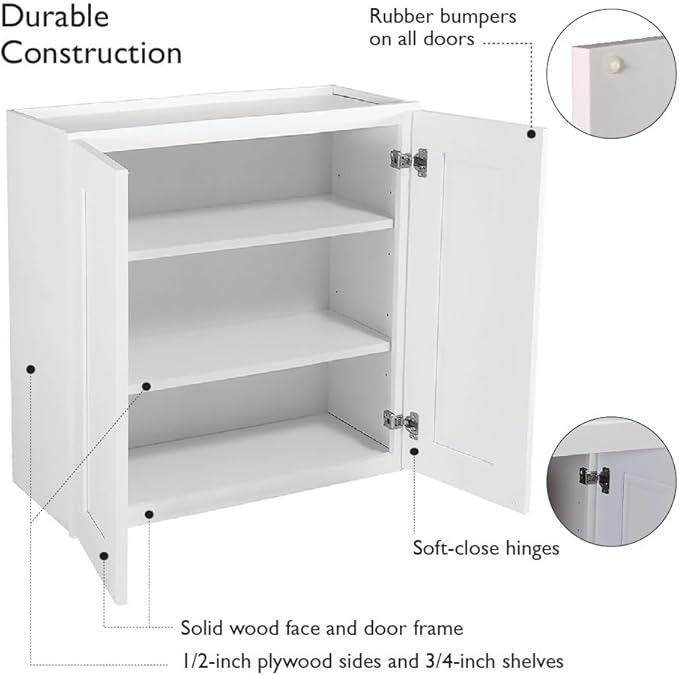 Design House Brookings Shaker Unassembled Wall Kitchen Cabinet W3030, 30 W x 12 D x 30 H, Brown, Solid Wood, Design House, 562330