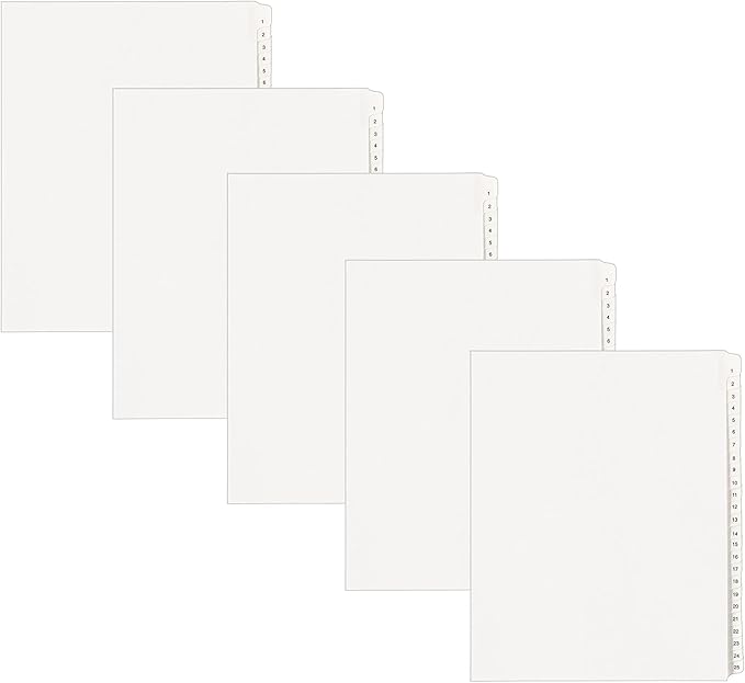 Avery 1-25 Legal Exhibit Dividers for 3 Ring Binders, 25-Tab Sets, Allstate Style, 5 Binder Divider Sets (24761)