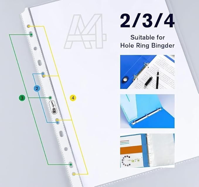 80 Clear Sheet Protectors for Binders,Heavyweight A4 Punched Pocket with Sticky Tabs,120 Micron Acid Free Binder Sleeves Reinforced 11-Hole,Top Loading Plastic Dividers for Documents,Photos