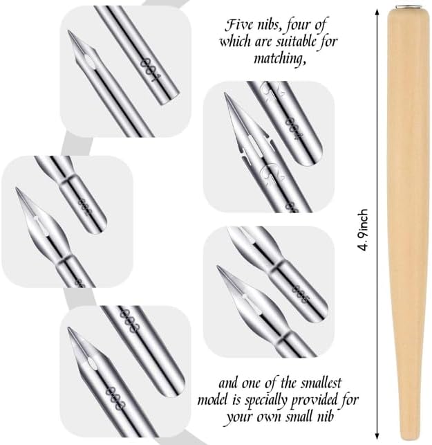 11 Pieces Comic Pen Nib Set, G Ink Pen Nib Stainless Steel Drawing Calligraphy with Wooden Holder for Writing, Painting, Signing(White)