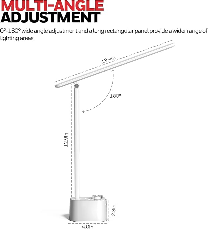 Honeywell LED Desk Lamp - Sunturalux Desk Lamps for Home Office with USB A+C Charging Ports, 3 Color Modes Stepless Dimmable Eye-Caring Foldable Desk Light for Bedroom Table Reading Study(White)