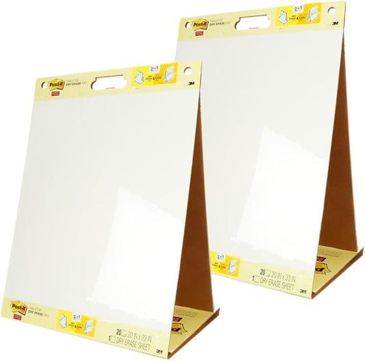 Post-it Super Sticky Portable Tabletop Easel Pad w/Dry Erase Panel, Great for Virtual Teachers and Students, 20x23 Inches, 20 Sheets/Pad, 2 Pads, Built-in Stand (563DE VAD 2PK), White