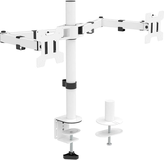 Mount Stand Fits 2 Screens up to 27 inch, 22 lbs. Weight Capacity per Arm (M002-W), White