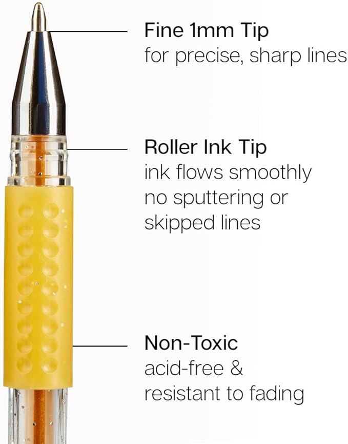 KINGART GLITTER Rollerball GEL PENS, 80 Sparkling Colors with Soft-Grip Comfort, XL Ink Cartridge - For Coloring, Doodling, Scrapbooking, Journaling and General Use, All Ages, 80 Pens