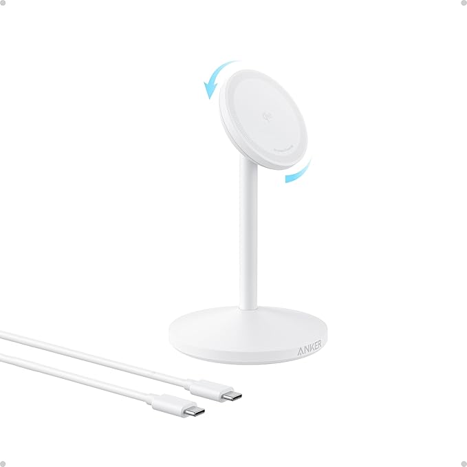 Anker MagGo iPhone 17 MagSafe Charger Compatible Stand, 15W Fast Magnetic Wireless Charging Station, Qi2 Certified 360° Wireless Charger, Magnetic Stand for iPhone 17/16/15/14/13 Series (No Adapter)
