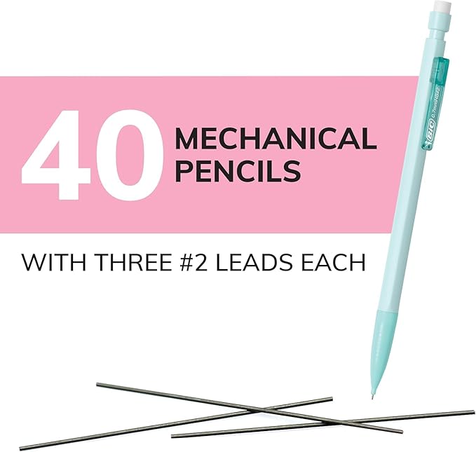 BIC Xtra Smooth Mechanical Pencil with Erasers,0.7 mm Point,Refillable,40 Count (Pack of 2)