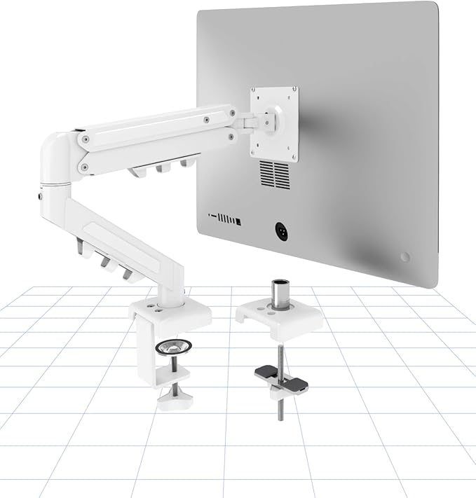 Flexispot Single Monitor Arm, 17-32 Inch Monitor Mount up to 19.84 lbs, Fast Install VESA Mount for Home Office Gaming, Full Adjustable Gas Spring with C-Clamp and Grommet Base, White
