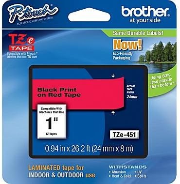 Brother TZe-451 24mm (1 ), Length of 8M, Black on Red Label Tape